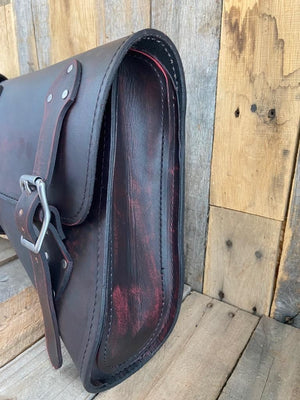 2018-23 Indian Scout Bobber Saddle Bag Red Distressed leather Mounting Hardware