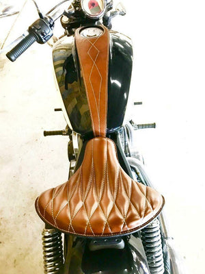 2015-2020 Indian Scout & Bobber Tan Bib Desert Tan Diamond Stitch Leather Seats - Mother Road Customs