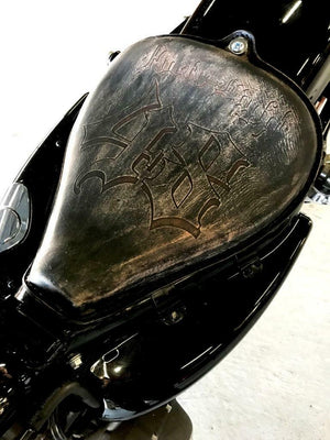 2010-2020 Sportster Harley  On The Frame Seat Black Dist Leather Tooled 48 - Mother Road Customs