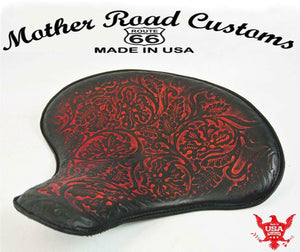 15x14" Red Oak  Leather Spring Solo Tractor Seat Chopper Bobber Harley Sportster - Mother Road Customs