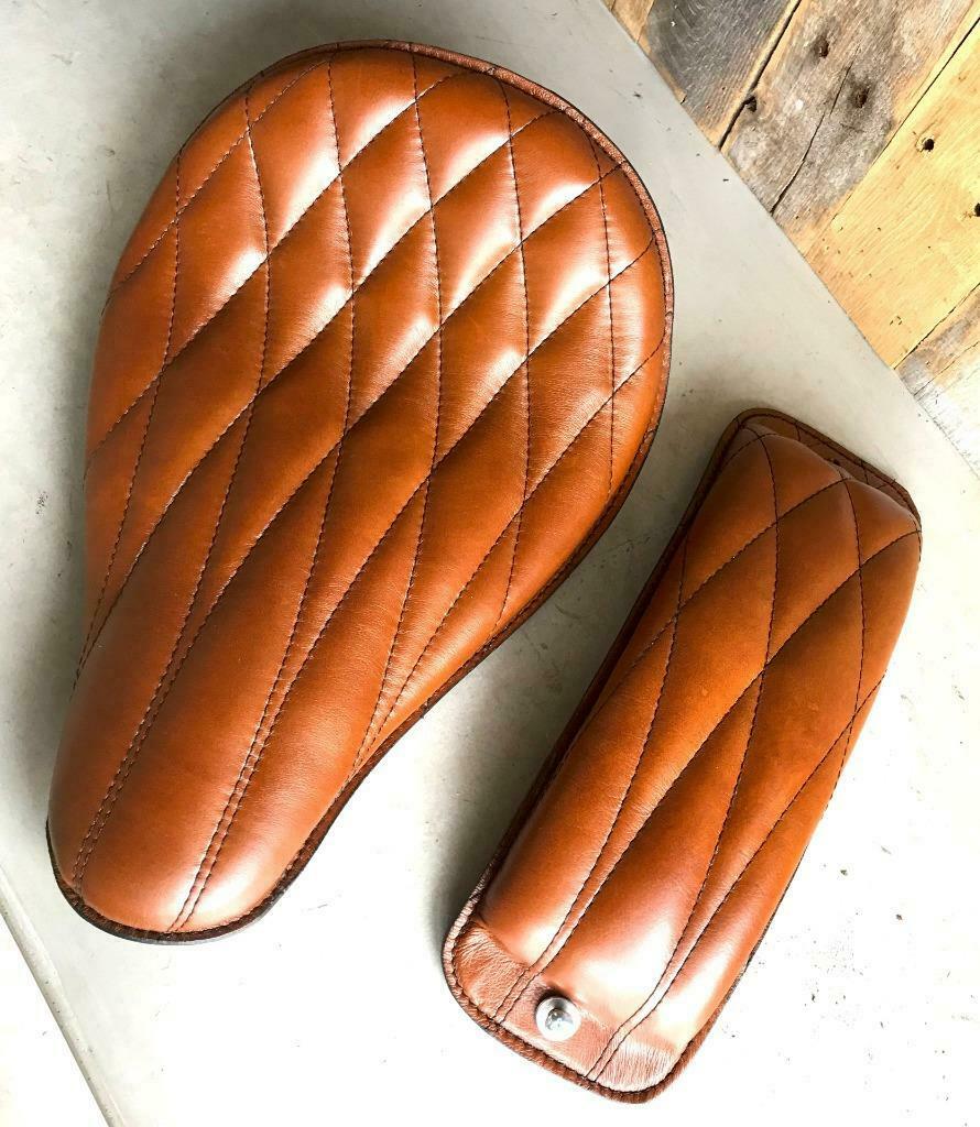 Spring Solo Seat Softail Harley P-Pad Chopper Scout 11x16" Tan Diamond Leather