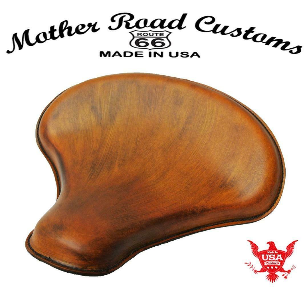 Spring Solo Tractor Seat Chopper Bobber Harley Sportster 15x14" Ant Tan Leather - Mother Road Customs