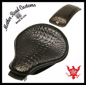 2004-2006 Sportster Harley Spring Solo Seat P-Pad Kit Black Alligator Leather bs - Mother Road Customs
