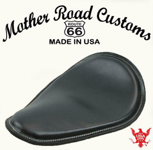 Seat Spring Chopper Harley Sportster Smooth Black Leather White Stitching - Mother Road Customs