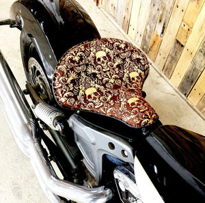 Spring Seat Chopper Sportster Harley 15x14 Scroll Skull Engraved Tooled Leather