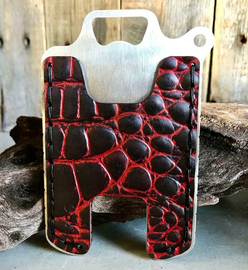 Hawk One Minimalist Men's Women's Ant Red Gator Leather Stainless Steel Wallet - Mother Road Customs