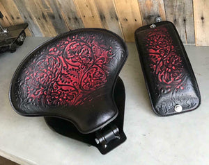 2000-2017 Harley Softail Spring Seat & Pad Ant Red Oak Leaf Leather Mounting Kit - Mother Road Customs