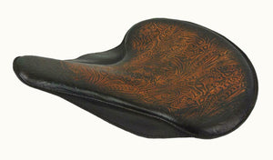 Spring Solo Tractor Seat Harley Touring Indian Chief 17x16" Antique Brown Tooled - Mother Road Customs