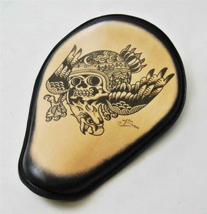 Spring Solo Seat Chopper Harley Sportster 10x13 Eagle Skull Tattoo Leather Blk F