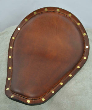 Spring Solo Seat Brass Rivets Harley Sportster Chopper 11x13 1/2" Brown Leather