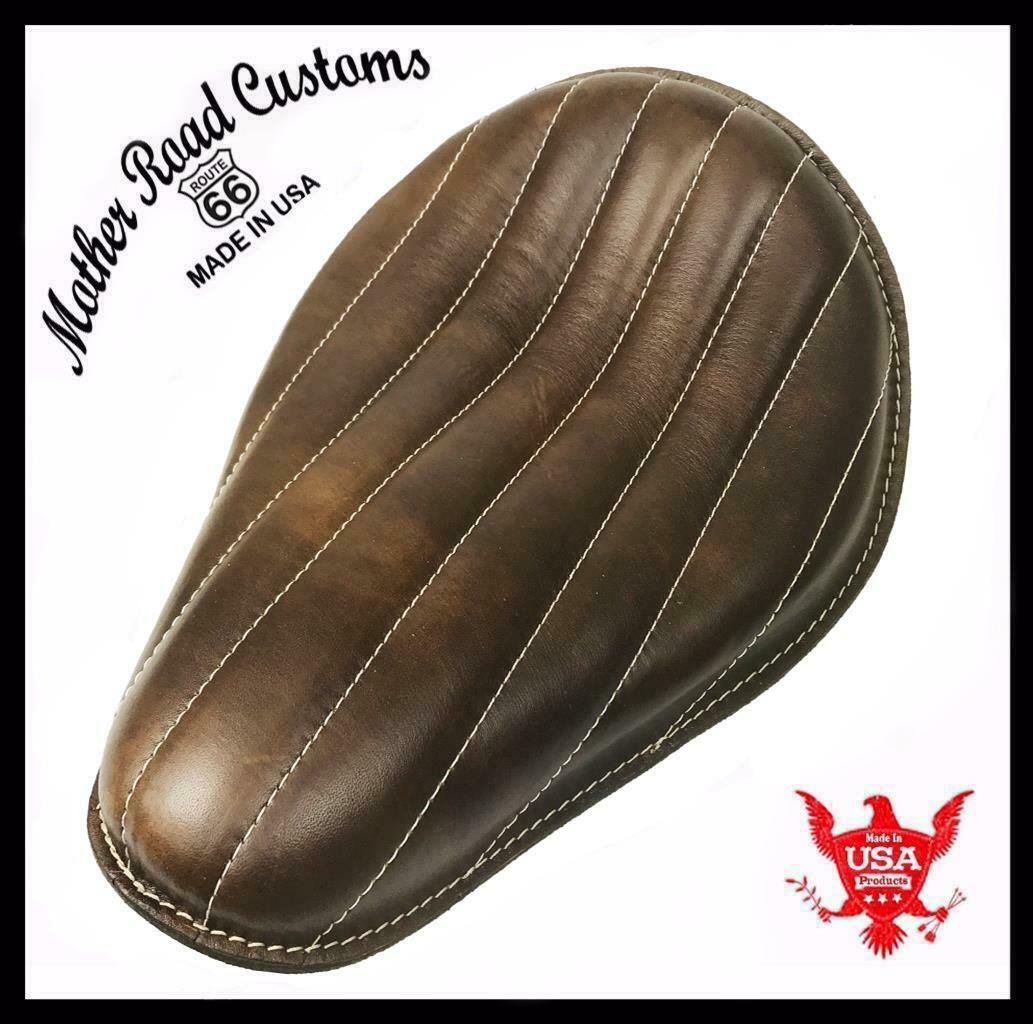 Chopper Harley Sportster Bobber Bates Seat  11x14 Brown Tuck Roll Leather - Mother Road Customs