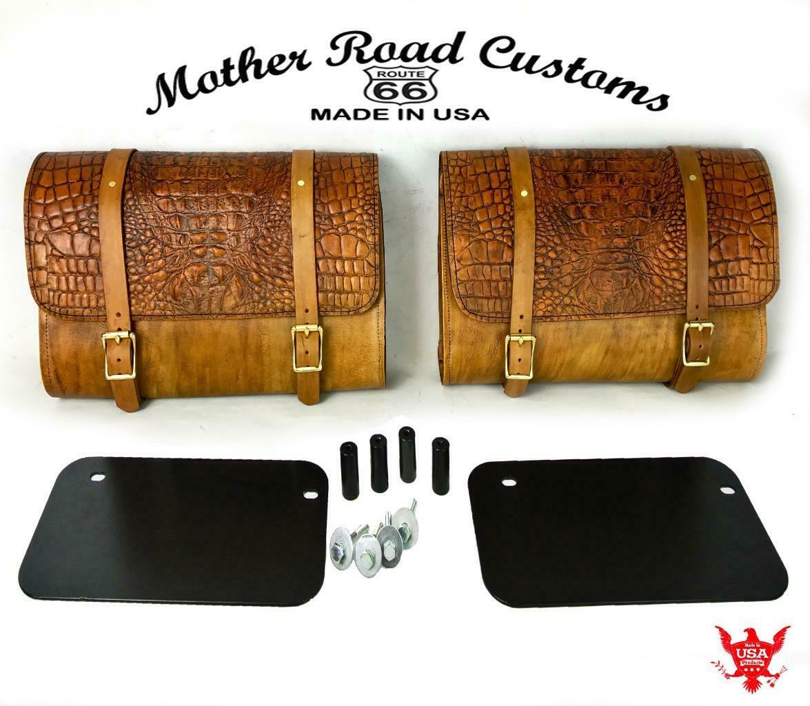 2015-2020 Indian Scout Leather Saddle Bags With Mounting Hardware Gel Tan Gator - Mother Road Customs
