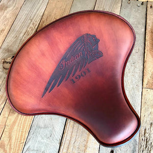 Spring Seat Chopper Indian Motorcycle 15x14 Indian Head Engraved Tooled Leather