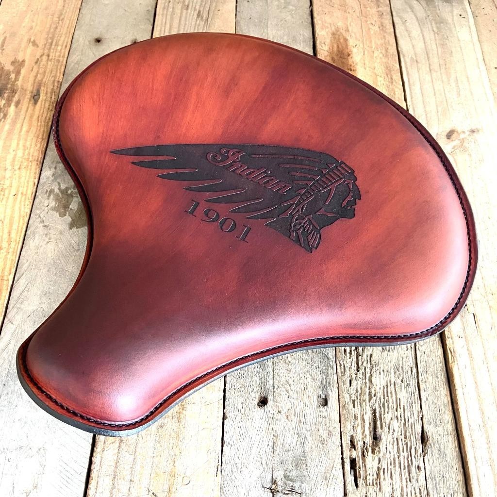 Spring Seat Chopper Indian Motorcycle 15x14 Indian Head Engraved Tooled Leather