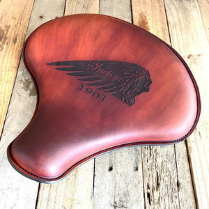 Spring Seat Chopper Indian Motorcycle 15x14 Indian Head Engraved Tooled Leather
