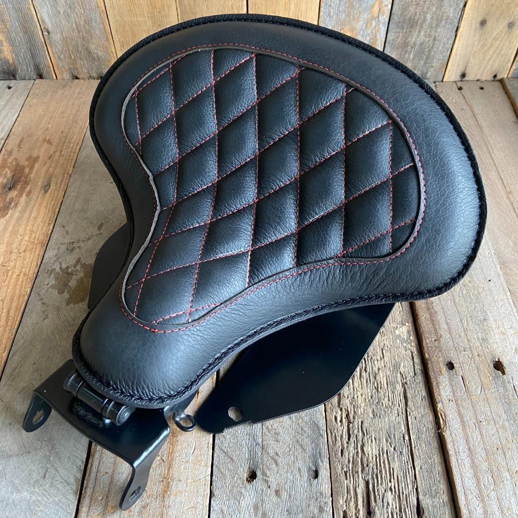 2018-2025 Harley Softail Seat Spring Kit Black Diamond Red Stitched 15x14x1"