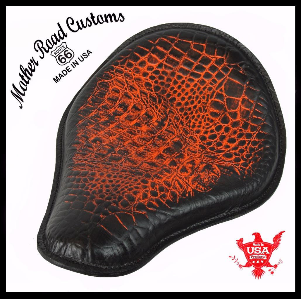 2017-2025 Triumph Bobber Solo Seat 13x15 Ant Orange Gator Leather Easy Bolt On