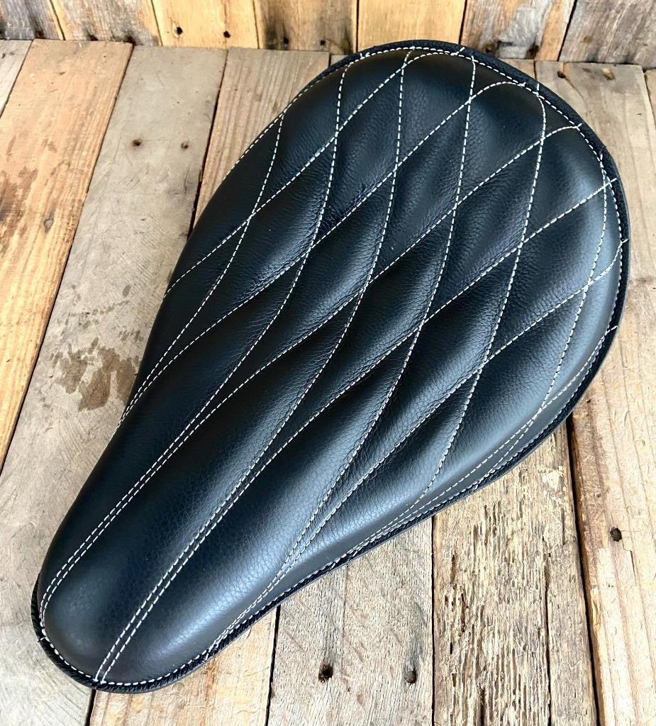 Spring Solo Seat Chopper Scout Softail Harley Bobber 11x16" Blk Diamond Leather - Mother Road Customs