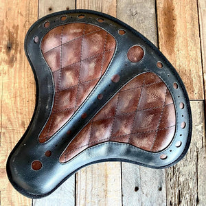 2017-2026 Triumph Bobber Seat 15x14" Black Brown Diamond Stitched Leather Window - Mother Road Customs