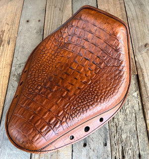 Spring Seat Chopper Harley Sportster 10x13 Board Track Tan Alligator Leather - Mother Road Customs