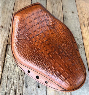 Spring Seat Chopper Harley Sportster 10x13 Board Track Tan Alligator Leather - Mother Road Customs