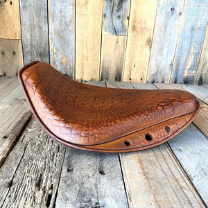 Spring Seat Chopper Harley Sportster 10x13 Board Track Tan Alligator Leather - Mother Road Customs