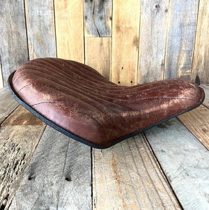 Spring Solo Tractor Seat Chopper Scout Bobber Harley 15x14 Brn Tuck Roll Leather - Mother Road Customs