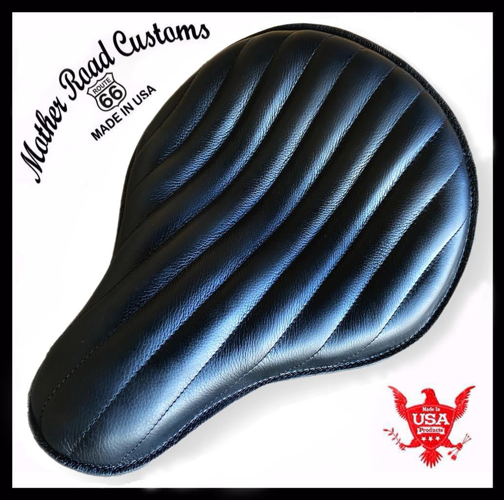 Seat Chopper Harley Sportster Bobber Bates 12x13 Black Tuck Roll Leather Spring