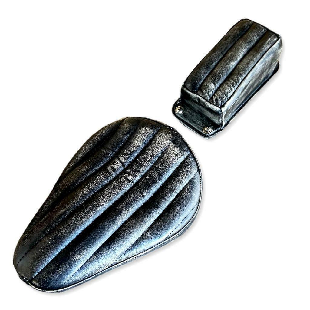 Black Dist Tuck Roll Spring Seat P-Pad Chopper Harley bobber Bates