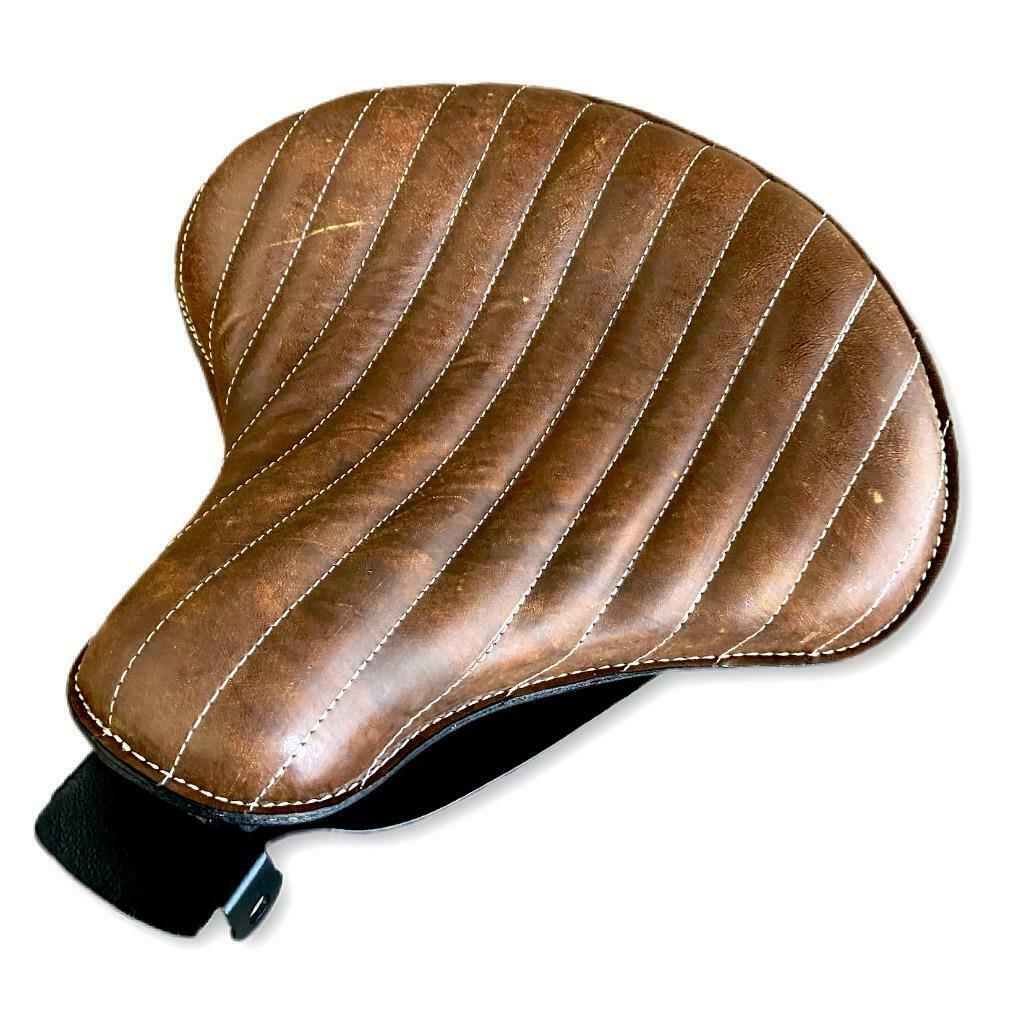 2010-2022 Harley Sportster Seat Spring Solo Brown Distressed Tuck Roll Leather Chopper