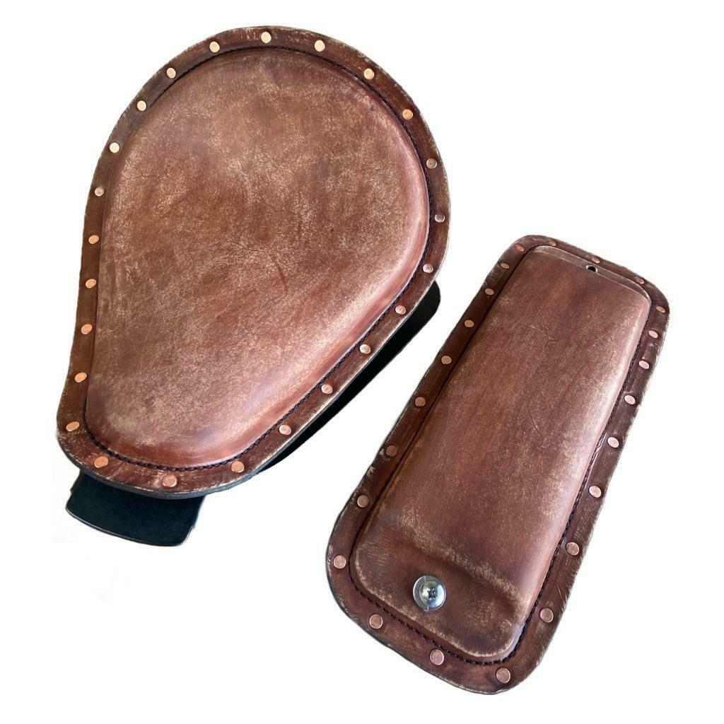 2010-2022 Sportster Harley Spring Seat Conversion Kit Brown Leather P-Pad Rivets