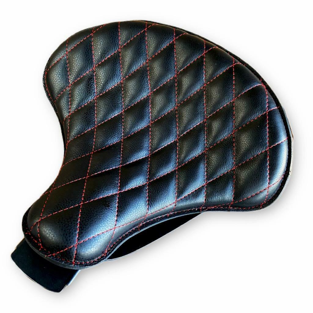 2010-2022 Sportster Harley Seat Spring Kit Black Diamond Red Stitched 15x14x1"