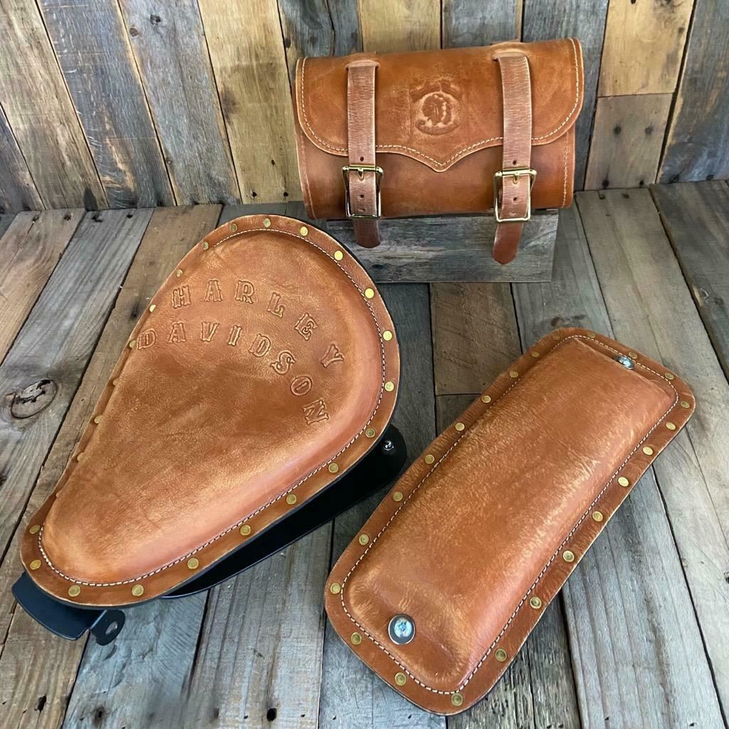 2010-2022 Sportster Harley Spring Seat Conversion Kit Tan Dist P-Pad Tool Roll