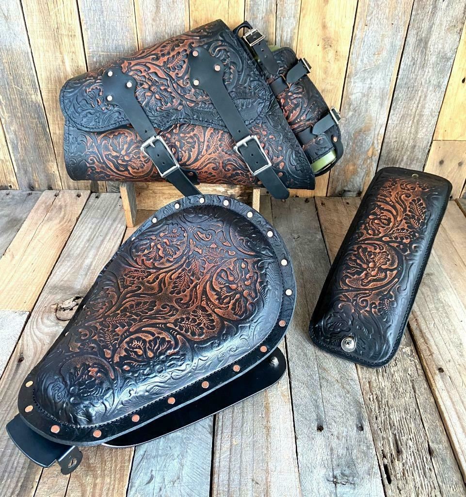 2010-2022 Sportster Harley Seat pad Kit Saddle Bag Fuel Bottle Ant Brn Oak Leaf
