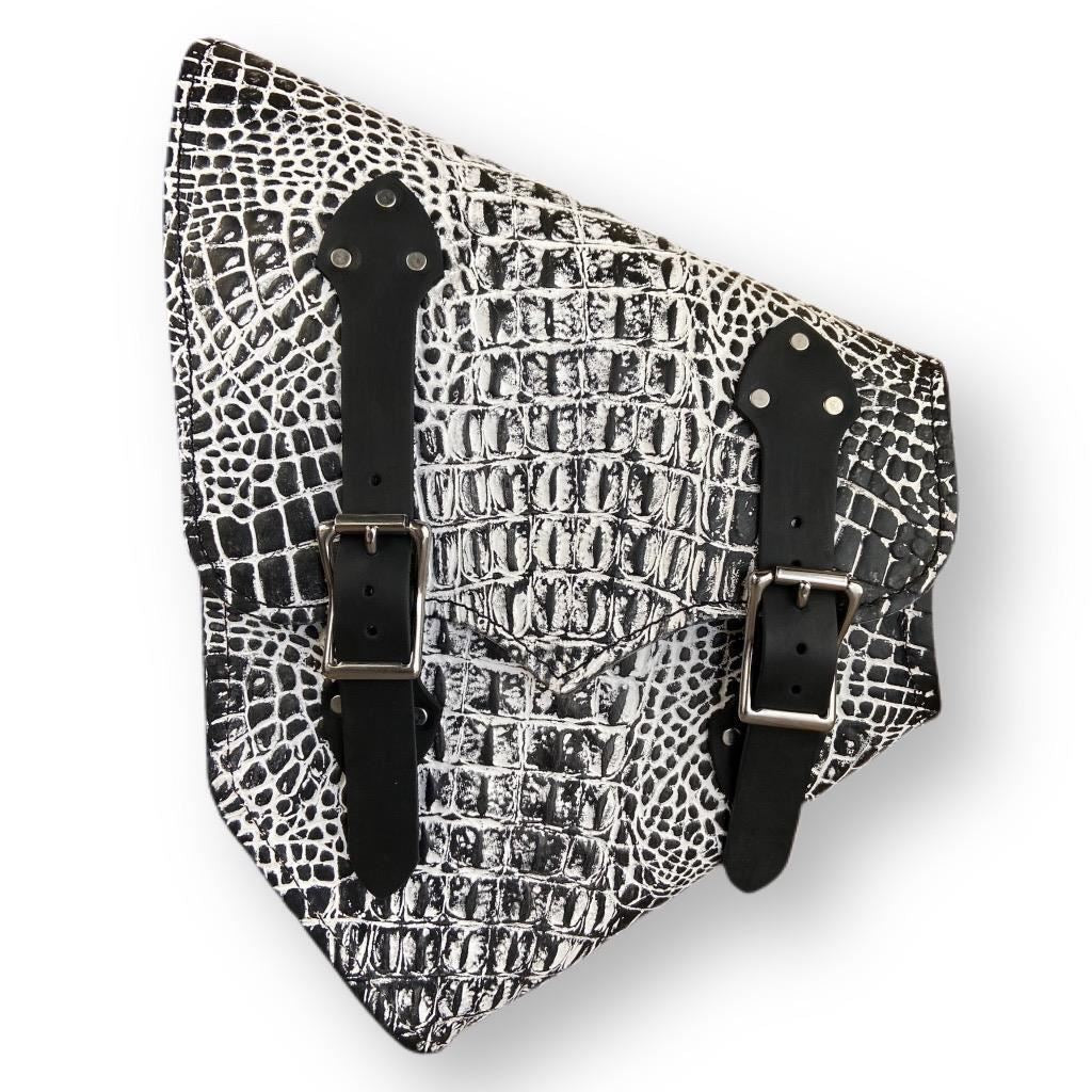 2000-2025 Harley Softail Saddle Bag Chopper & Hardtail Motorcycle B&W Alligator