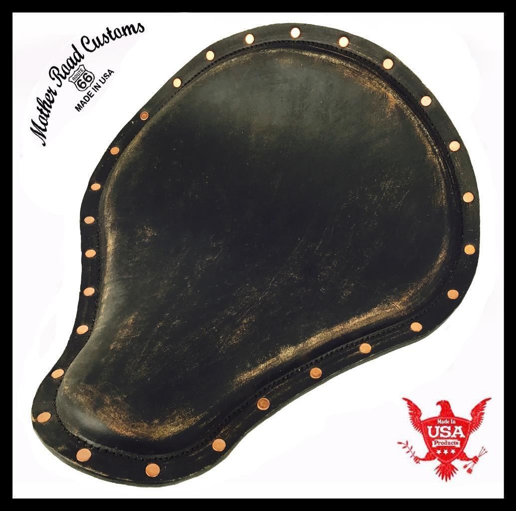 2017-2025 Triumph Bonneville Bobber Seat Black Dist Leather Copper Rivets Saddle