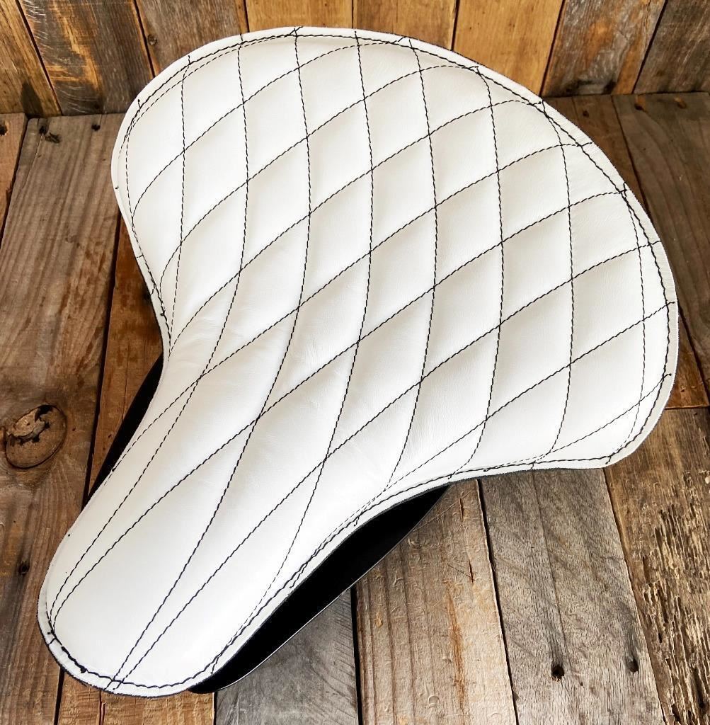 2015-2024 Indian Scout Bobber Seat Spring Kit White Diamond Black Stitched 15x14