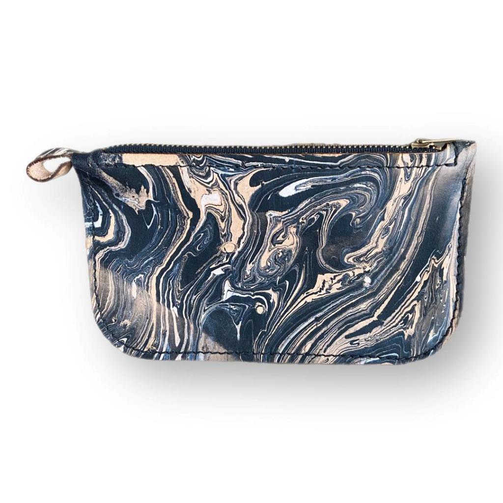 Hand Dipped Ink Art Black Leather Zipper Pouch Wallet Purse Women's Men's USA