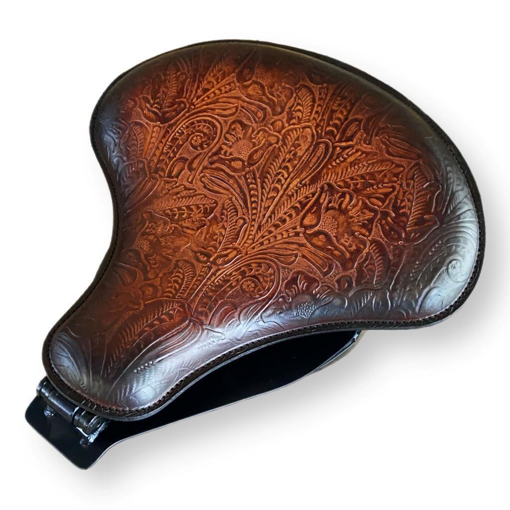 2000-2017 Harley Softail Spring Leather Seat Mounting Kit Brown Tooled Leather