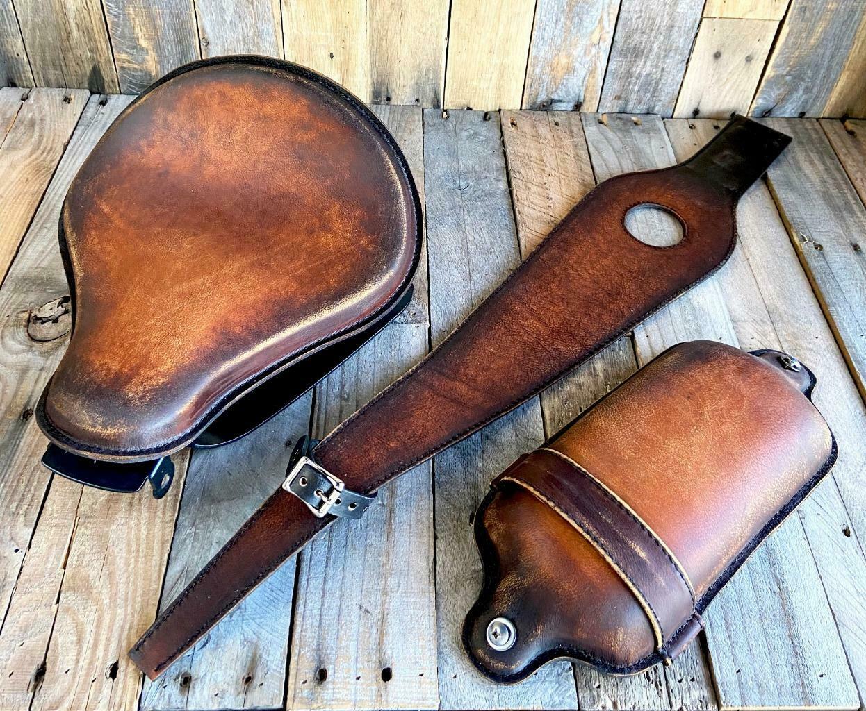 2010-2022 Sportster Harley Kit Spring Seat Brown Brown Dist Leather P-Pad Tank Bib