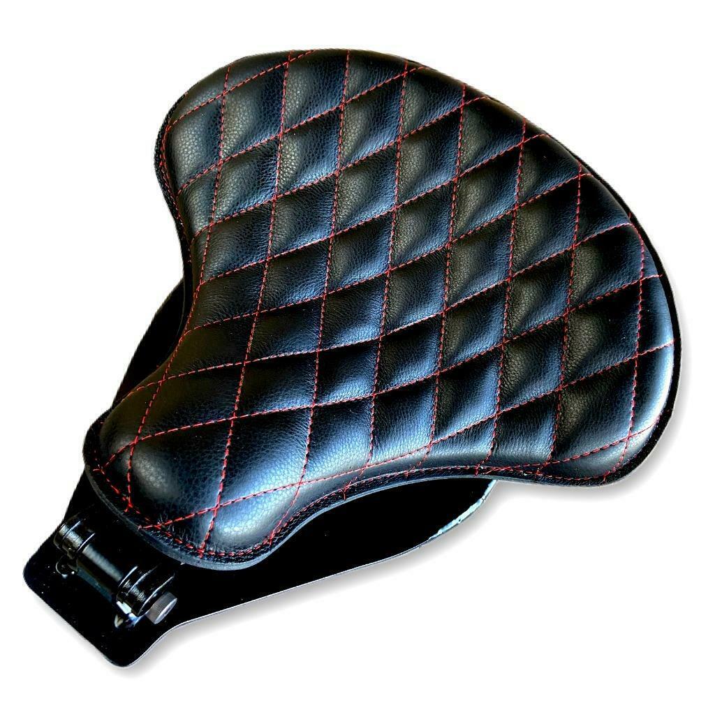 2000-2017 Harley Softail Seat Spring Kit Black Diamond Red Stitched 15x14x1"