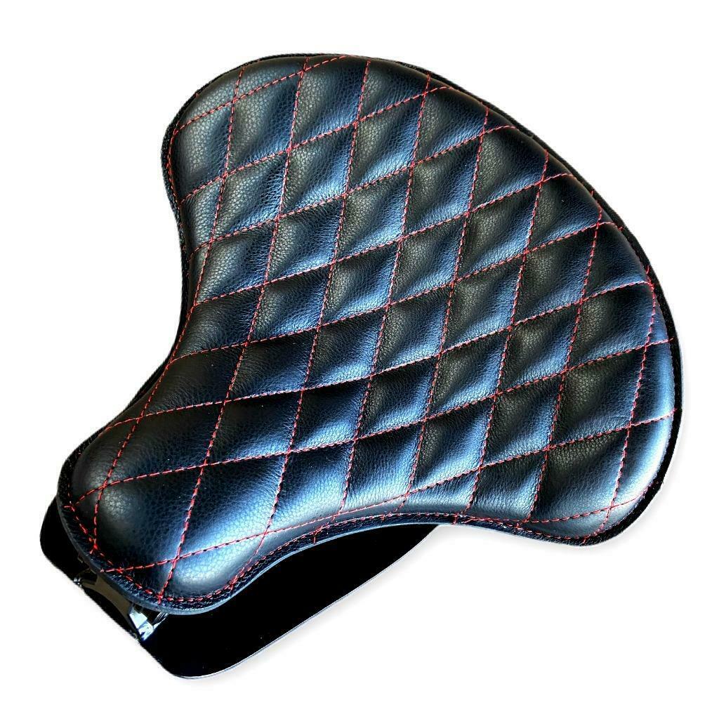 2015-2024 Indian Scout Bobber Seat Spring Kit Black Diamond Red Stitched 15x14x1"