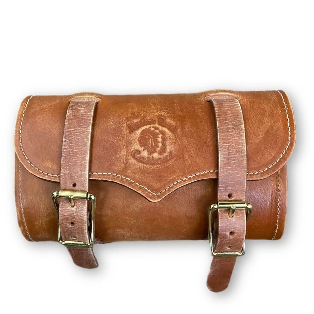 Tool Roll Bag Saddle Harley Chopper Bobber Motorcycle Brown Distressed Leather