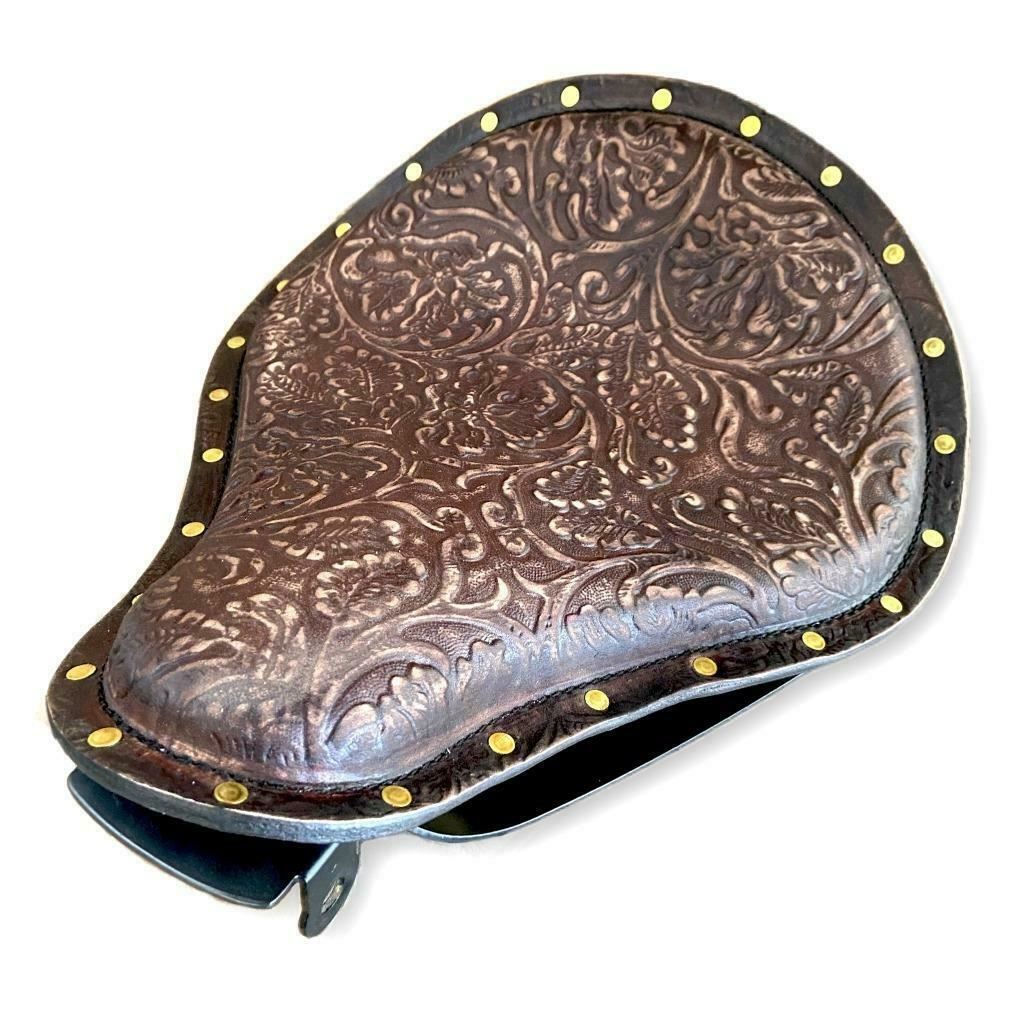 2010-2022 Sportster Harley Seat Kit Brown Distress Oak Leaf Brass Rivets Leather