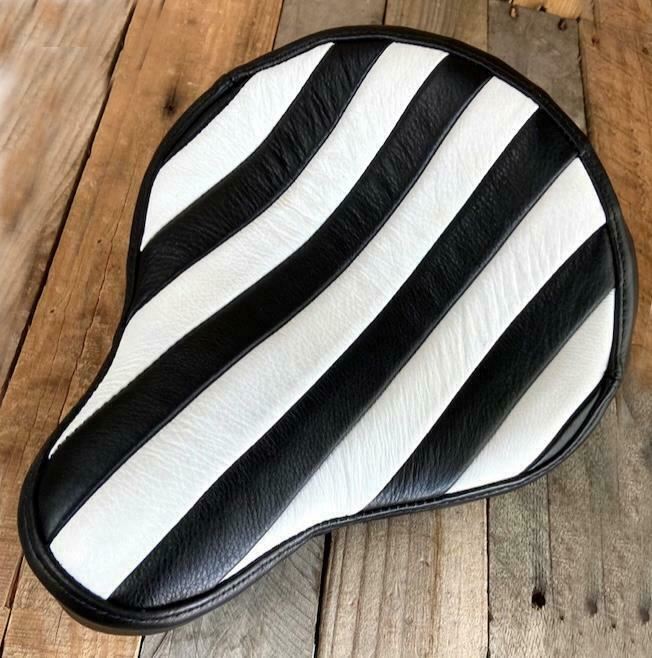 11x13 Spring Seat Black White Tuck Roll Chopper Sportster Harley Bobber Bates Sty