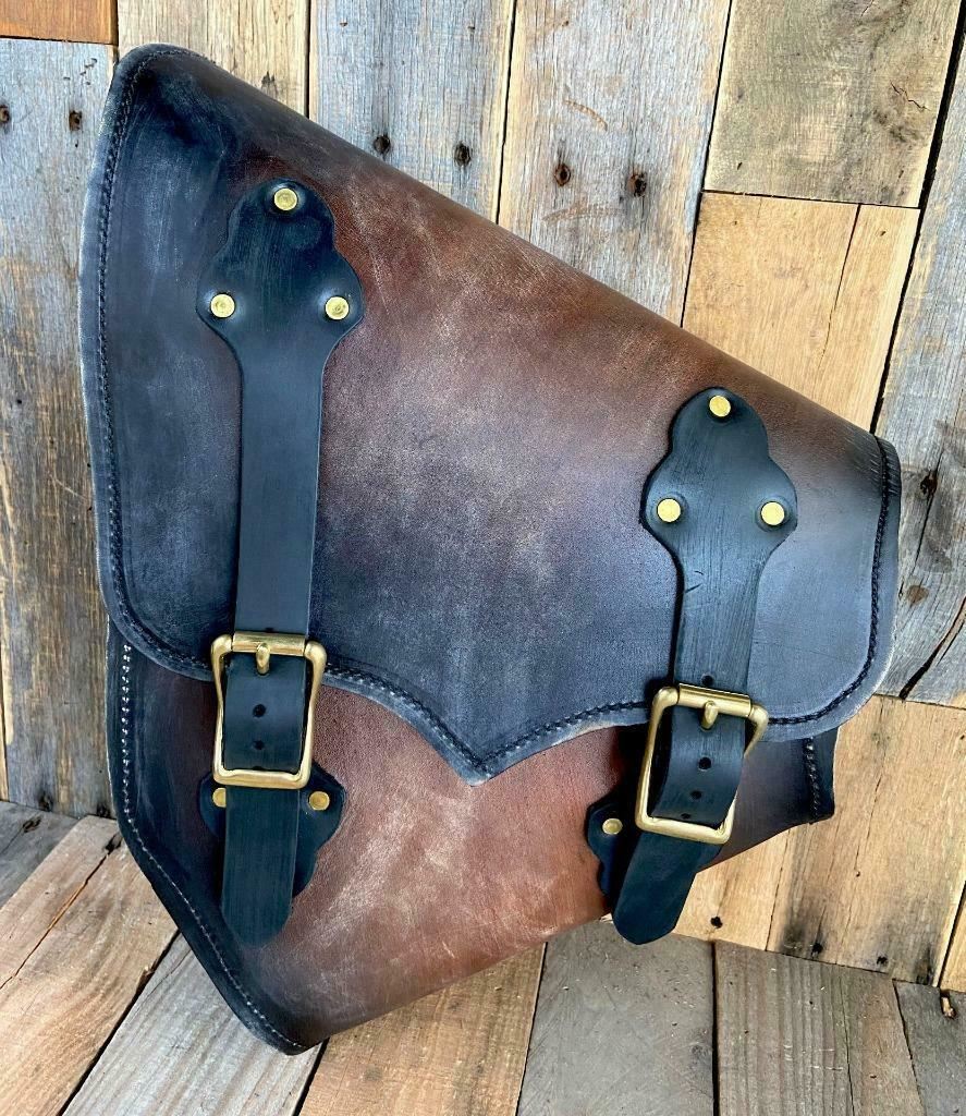 Chopper Bobber Harley Softail Antique Brown Distressed Leather Saddle Bag Custom