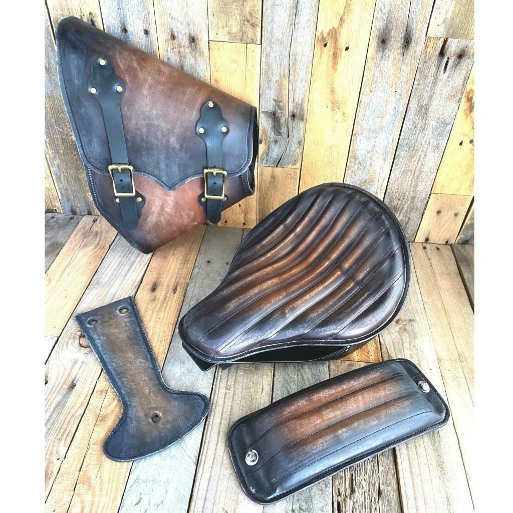 2000-2017 Harley Softail Ant Brn Leather Spring Seat Pad Mounting Kit Saddle Bag