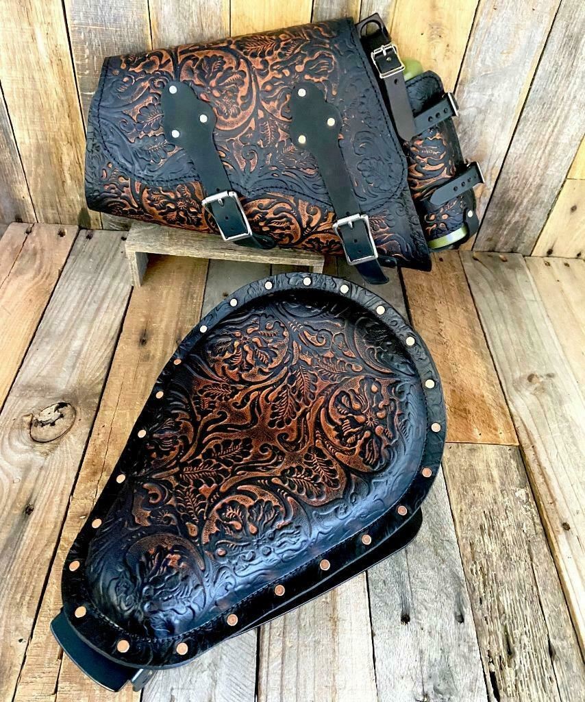 2010-2022 Sportster Harley Seat Kit Saddle Bag Fuel Bottle Ant Brn Oak Leaf