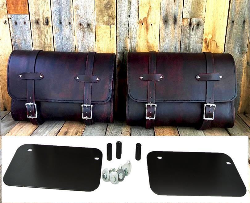 2015-2024 Indian Scout Saddle Bags Mounting Hardware Blk Red Distressed Leather