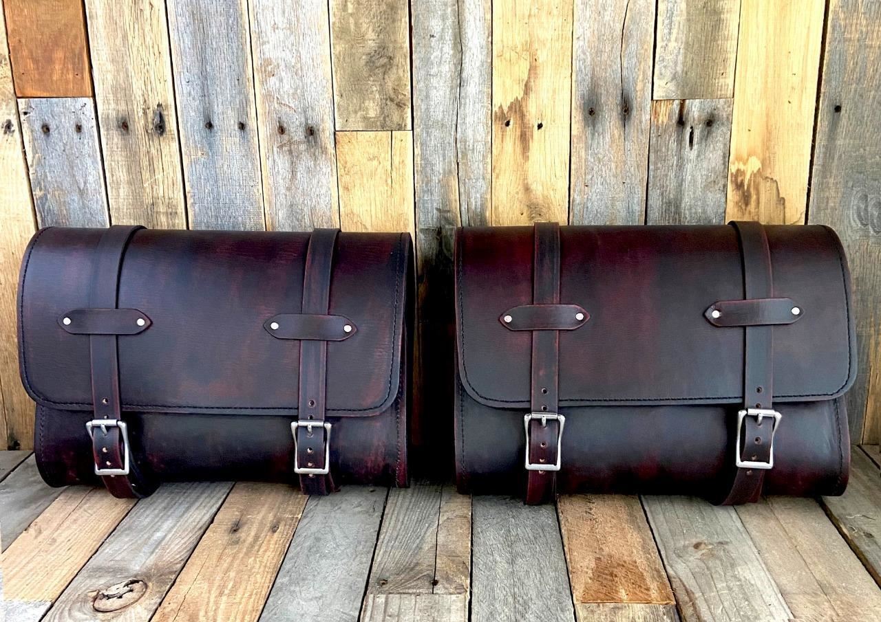 2 Real Vintage Brown Leather Saddle Bag Motorcycle Left Right Luggage  Panniers